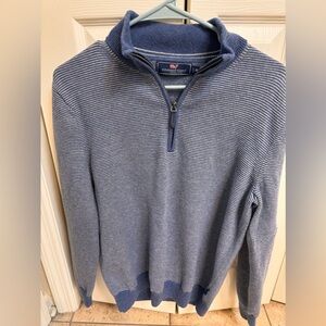 Vineyard Vines 1/4 zip sweater. Blue and white thin stripes